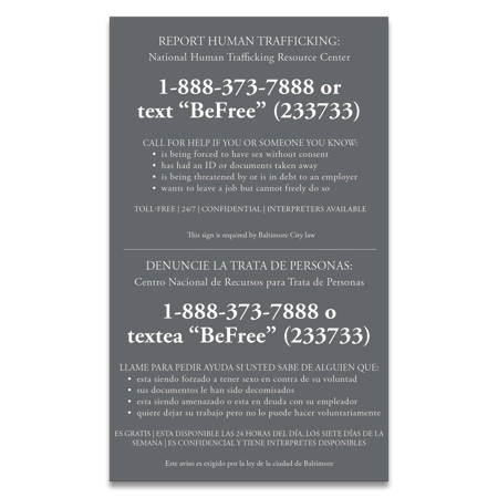 Baltimore, MD Large Human Trafficking Sign - Celtec