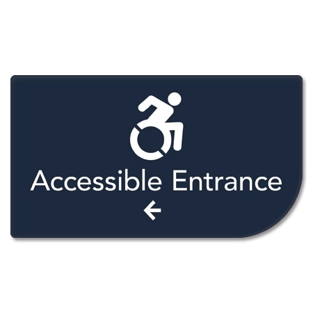Accessible Entrance Sign w/Dynamic ISA Symbol, Left arrow