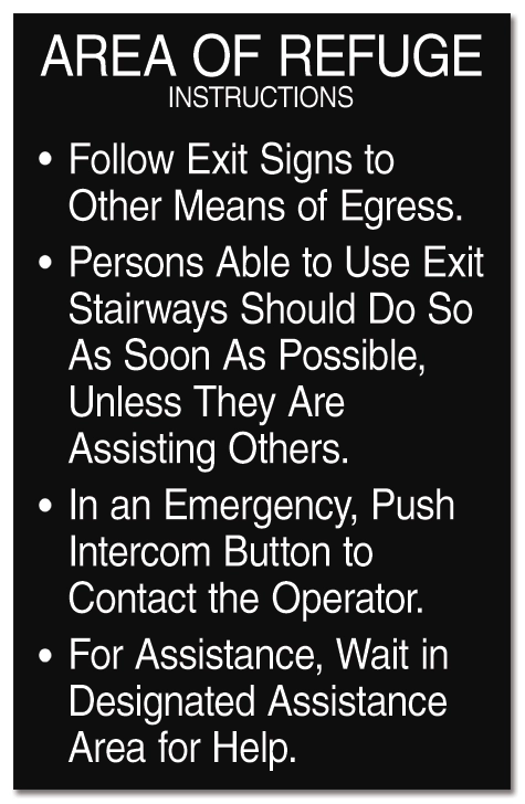 Area of Refuge Instructions Sign