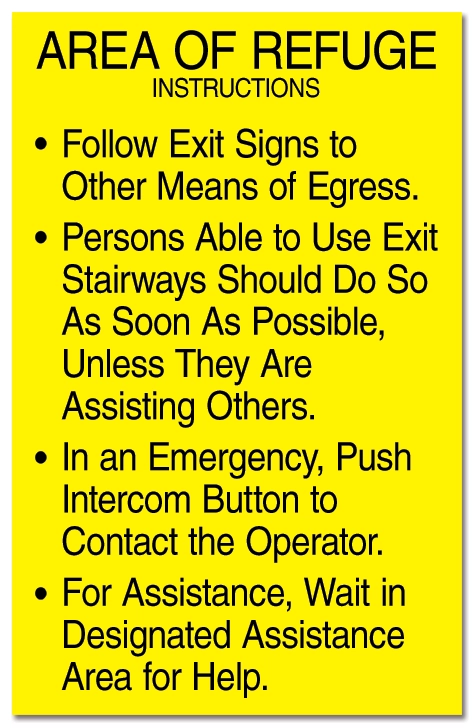 Area of Refuge Instructions Sign