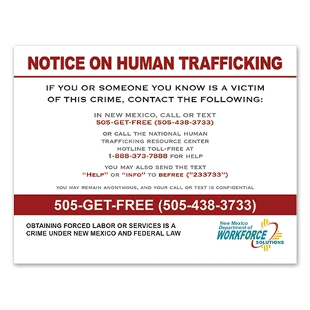 New Mexico Human Trafficking Notice - English