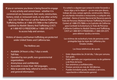 CA Bilingual Human Trafficking Notice