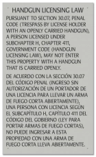 Handgun Licensing Law Sign (30.07) - Open Carry