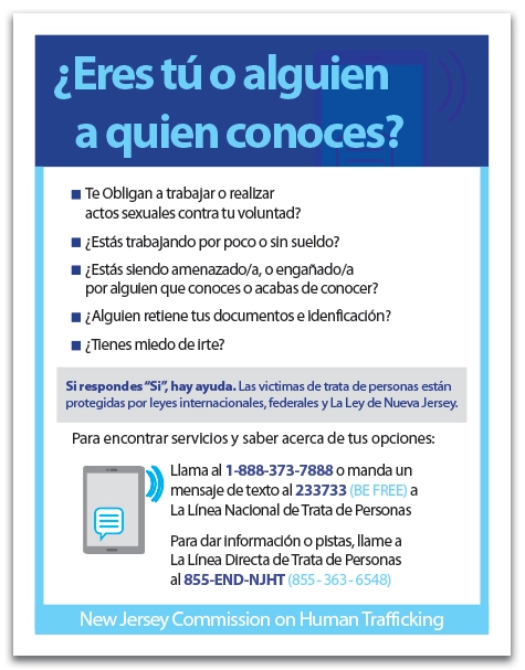 New Jersey Human Trafficking Post - Spanish