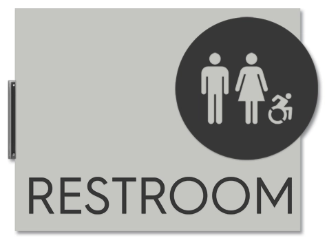 Perpendicular Restroom Sign w/Unisex & Dynamic ISA Symbols