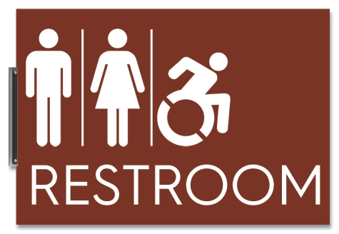 Perpendicular Restroom Sign w/Unisex & Dynamic ISA Symbols