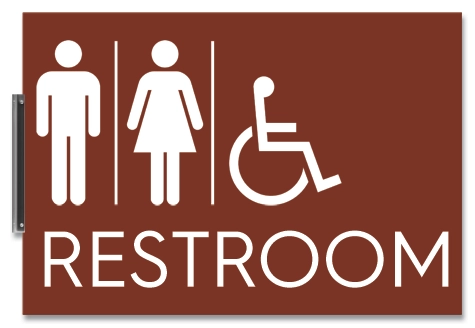 Perpendicular Restroom Sign w/Unisex & ISA Symbols