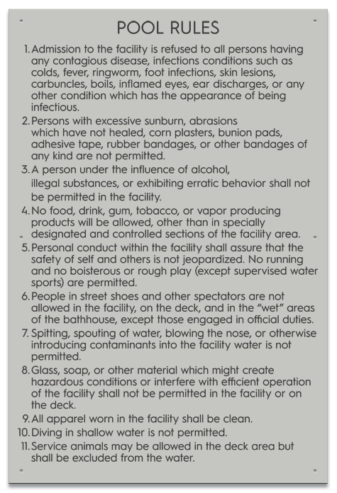 State Pool Sign - Pool Rules - KY Compliant