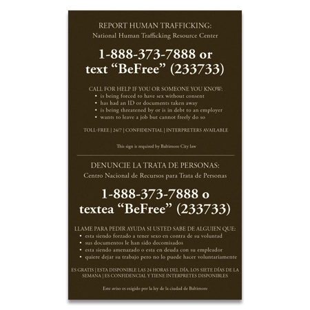 Baltimore, MD Large Human Trafficking Sign - Celtec