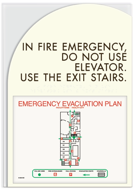 In Fire Emergency, Do Not Use Elevator... Evacuation Plan Holder - NY Code