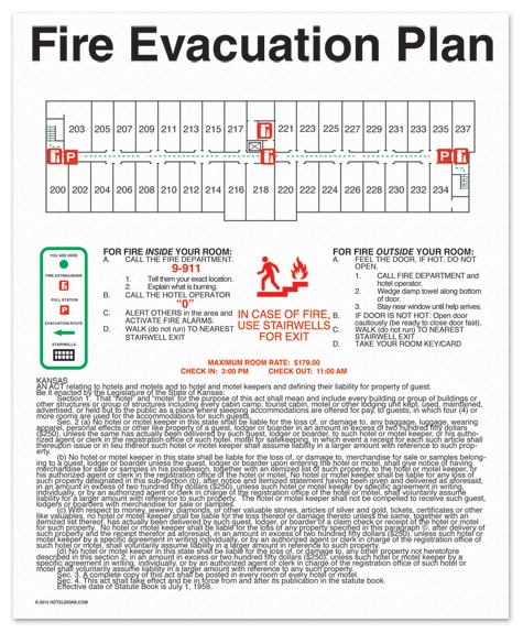 In Room Evacuation Plans w/State Laws & Room Rates
