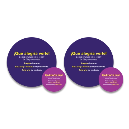 "Glad you're here!" Elevator Graphic - Pack of 2 - Spanish/English