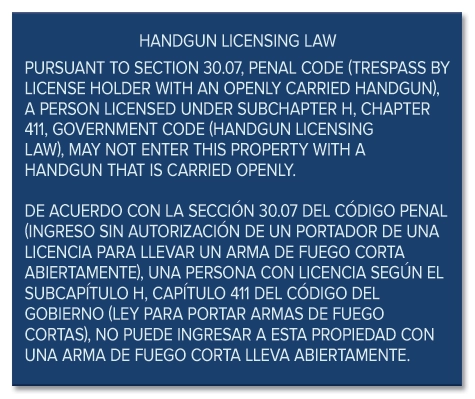 Handgun Licensing Law Sign (30.07)