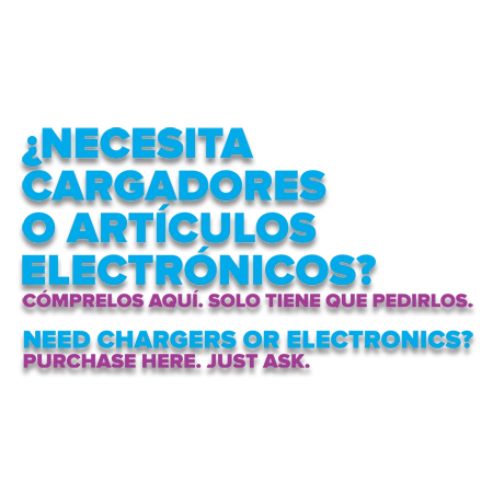 "Need Chargers or Electronics?" Vinyl Letters Spanish/English