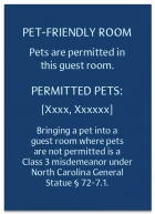 North Carolina Pet-Friendly Room Sign - (Pack of 10)