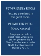 North Carolina Pet-Friendly Room Sign - (Pack of 10)