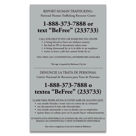 Baltimore, MD Large Human Trafficking Sign - Celtec