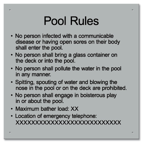 Ontario Canada Pool Rules Sign