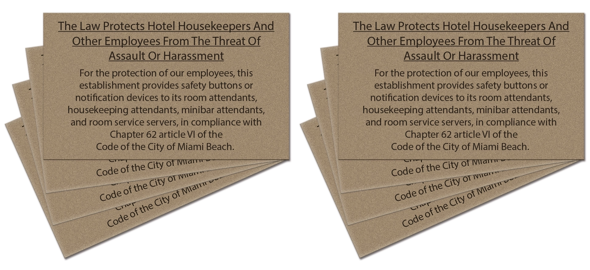 Miami Beach, FL: Housekeeper Protection Notice - Self Adhesive - 8 Pk