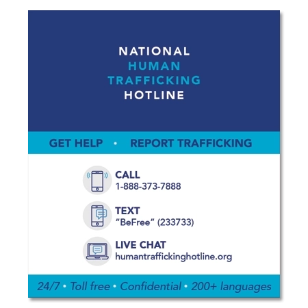 National Human Trafficking Hotline Self-Adhesive Sign