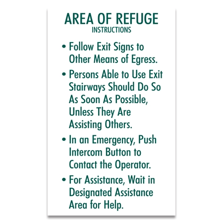 Area of Refuge Instructions Sign