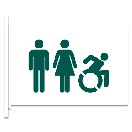 Restroom Flag Sign w/Unisex & Dynamic ISA Symbols